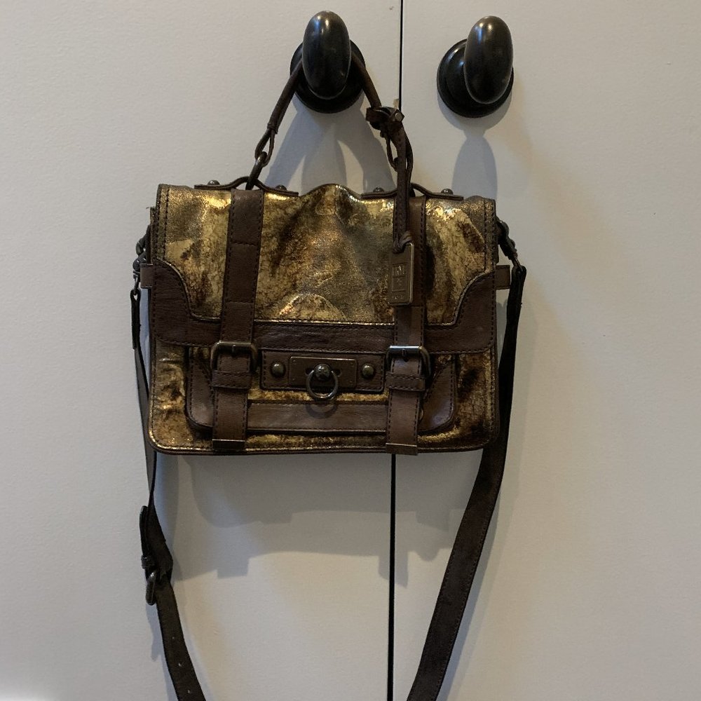 Crackled Metallic Frye Leather Handbag